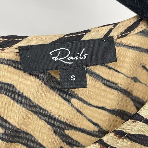 Rails Rozz Canyon Gold Black Animal Stripe Satin Puff Sleeve Blouse Womens Small - Picture 12 of 16
